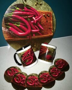 Glass Cheese Serving Board With Set Of 2 Mugs & 6 Coasters